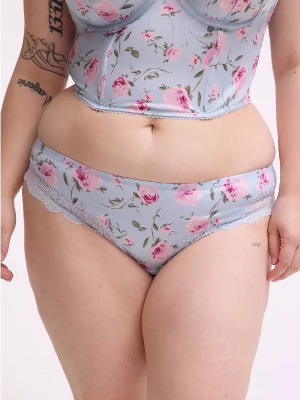 Torrid Printed Satin Tanga Panties - Light Blue Floral - NWT Size 00 & 0